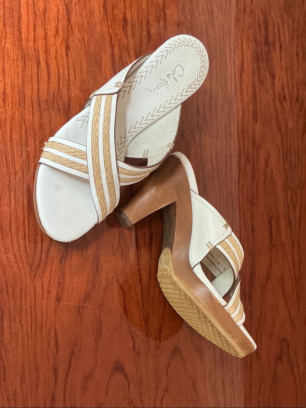 Cole Haan White and Tan Strappy Block Heel Sandals - Women